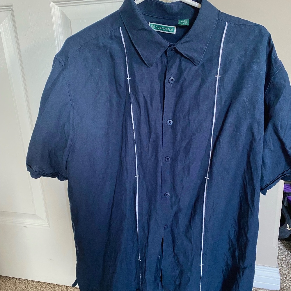 Mens XL Blue Linen Button Down Shirt